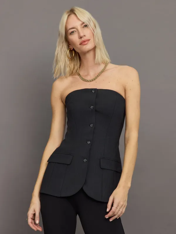 Jacqui Top - Dark Grey Pinstripe made by Herskind