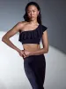 Ruffle One Shoulder Bra in Diamond Compression - Black sold by Carbon38