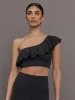 Ruffle One Shoulder Bra in Diamond Compression - Black sold by Carbon38