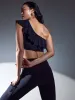 Ruffle One Shoulder Bra in Diamond Compression - Black sold by Carbon38