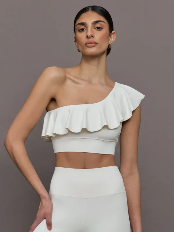 Ruffle One Shoulder Bra in Diamond Compression - Cloud Dancer sold by Carbon38