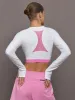 Train Long-Sleeve Crop - White | Raspberry sold by Carbon38
