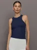 High Neck Fitted Tank in Ribbed Jersey - Navy sold by Carbon38
