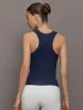 High Neck Fitted Tank in Ribbed Jersey - Navy sold by Carbon38