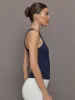 High Neck Fitted Tank in Ribbed Jersey - Navy sold by Carbon38
