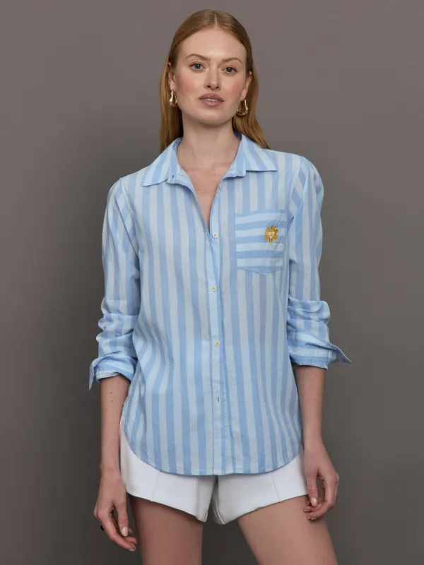 Mia Stripe Positano Shirt - Santorini Blue sold by Carbon38