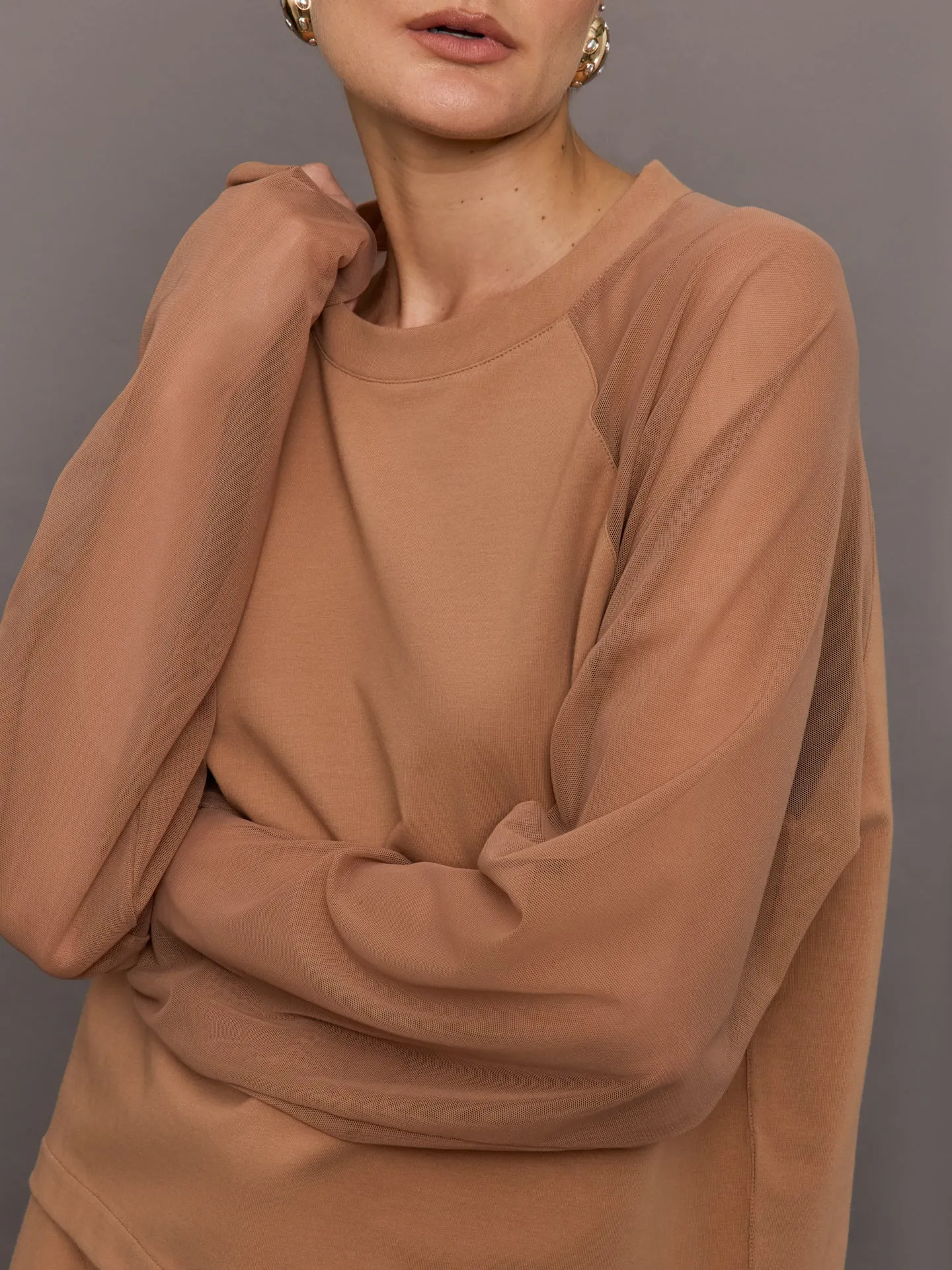 Oversized Raglan Sleeve Top W/ Mesh - Cappuccino sold by Carbon38 product image thumbnail 5