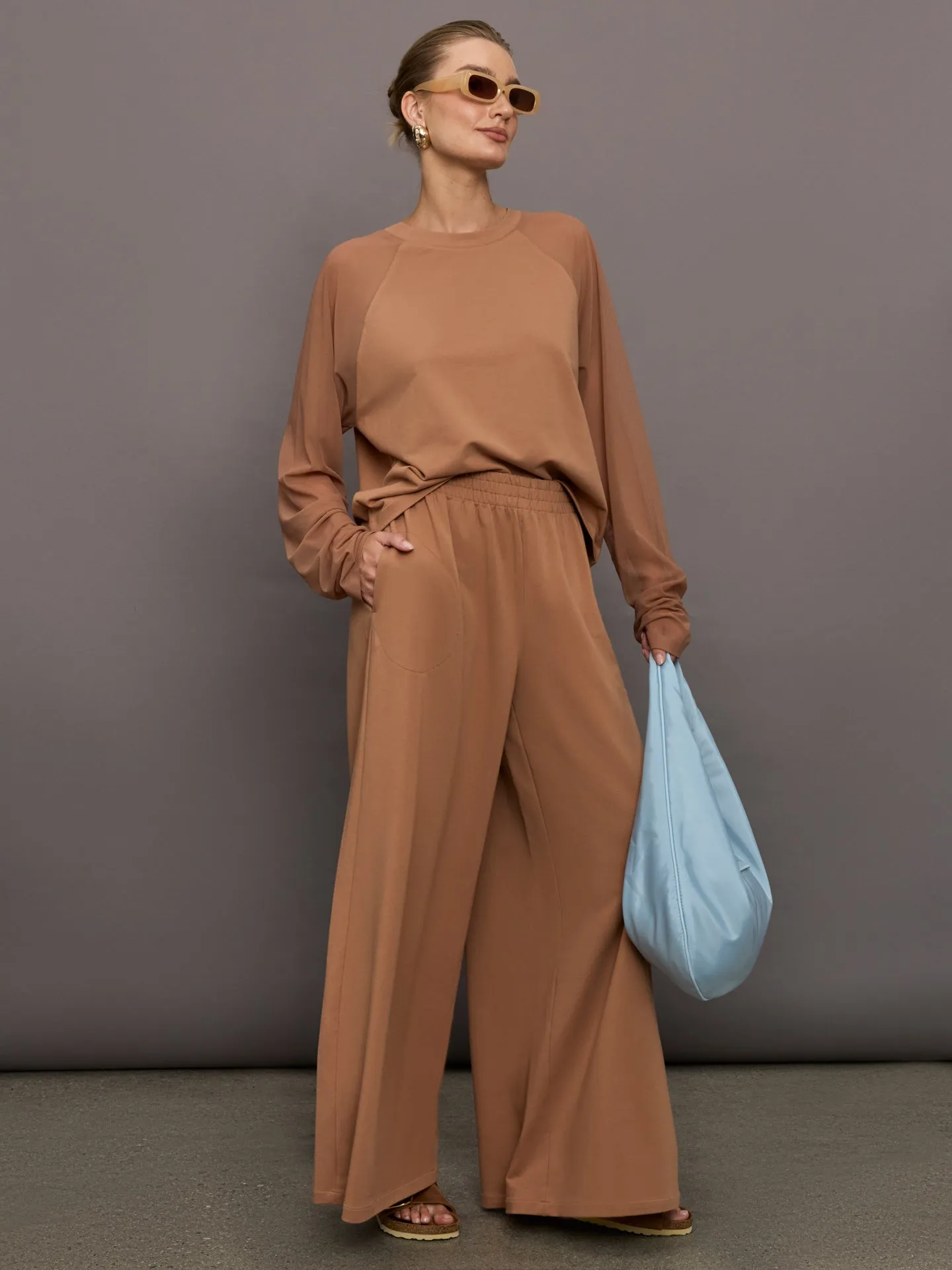 Oversized Raglan Sleeve Top W/ Mesh - Cappuccino sold by Carbon38 product image thumbnail 2