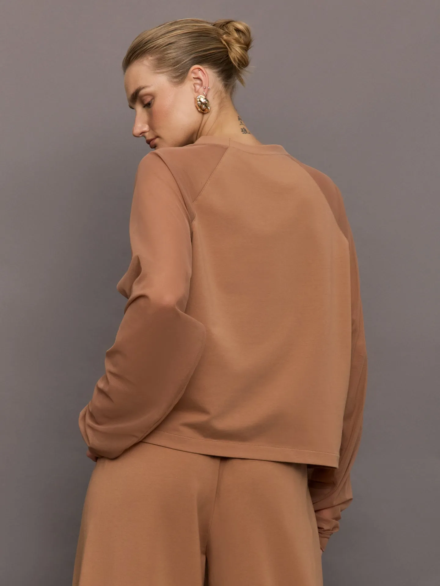 Oversized Raglan Sleeve Top W/ Mesh - Cappuccino sold by Carbon38 product image thumbnail 4