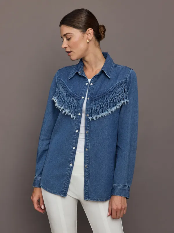 Wildwest Sylve Fringe Shirt - Blue sold by Carbon38