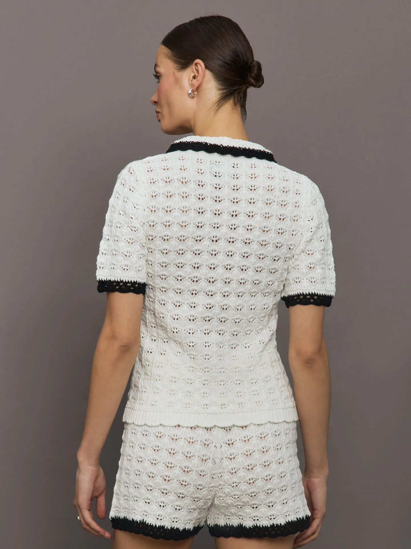 Crochet Button Front Top - White/Black sold by Carbon38 product image thumbnail 4