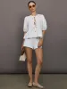 Linen Tie Puff Sleeve Top - White sold by Carbon38