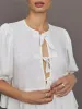 Linen Tie Puff Sleeve Top - White sold by Carbon38