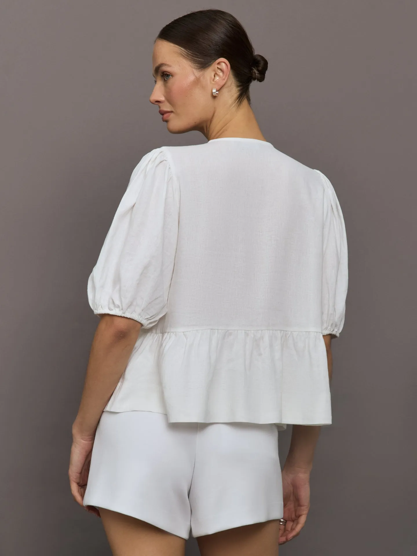 Linen Tie Puff Sleeve Top - White sold by Carbon38 product image thumbnail 4