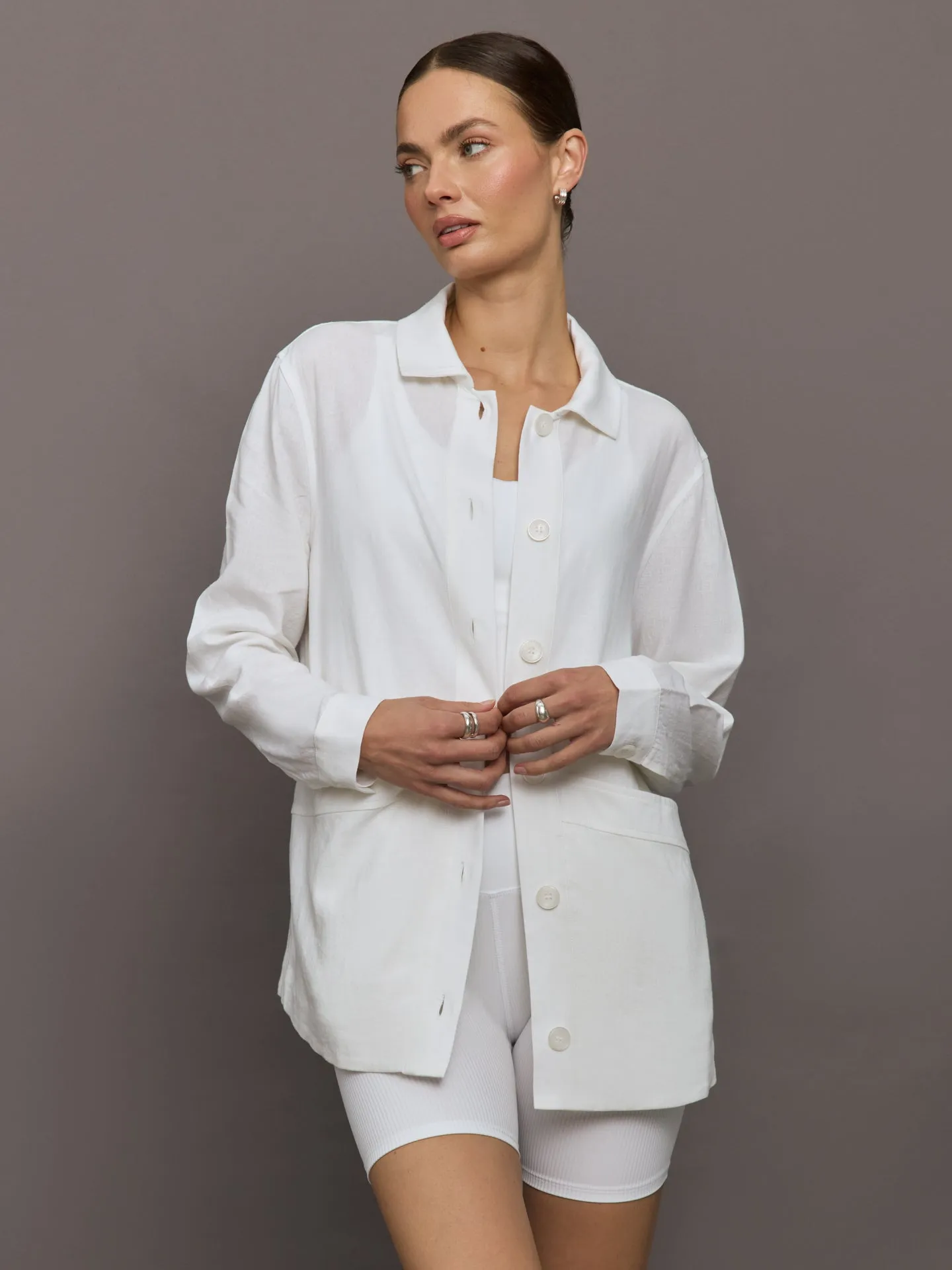Linen Shirt Jacket - White sold by Carbon38