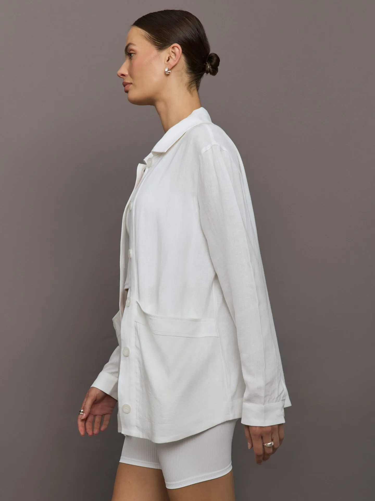 Linen Shirt Jacket - White sold by Carbon38 product image thumbnail 4