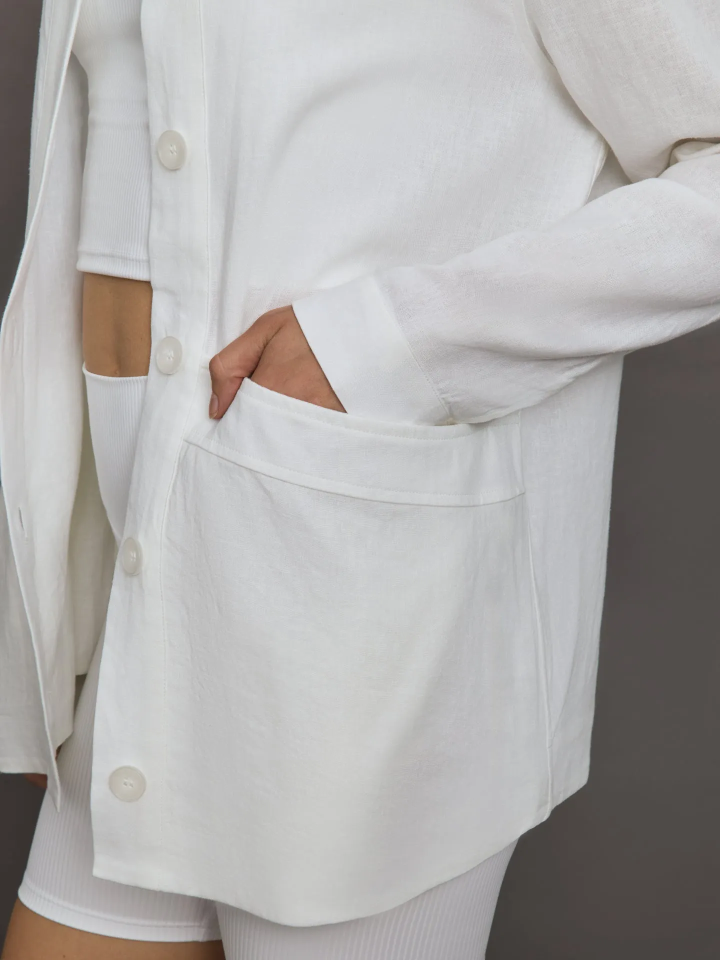 Linen Shirt Jacket - White sold by Carbon38 product image thumbnail 5