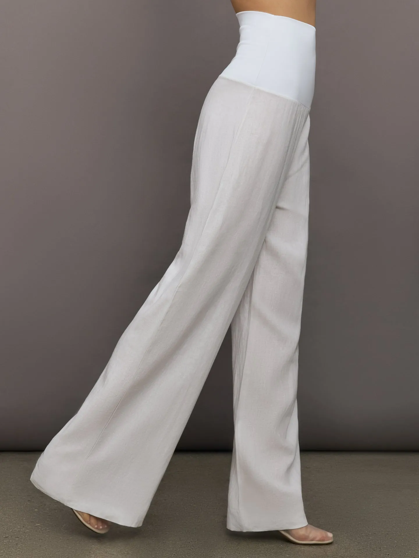 Fold Waist Linen & Melt Wide Leg Pant - White sold by Carbon38 product image thumbnail 3