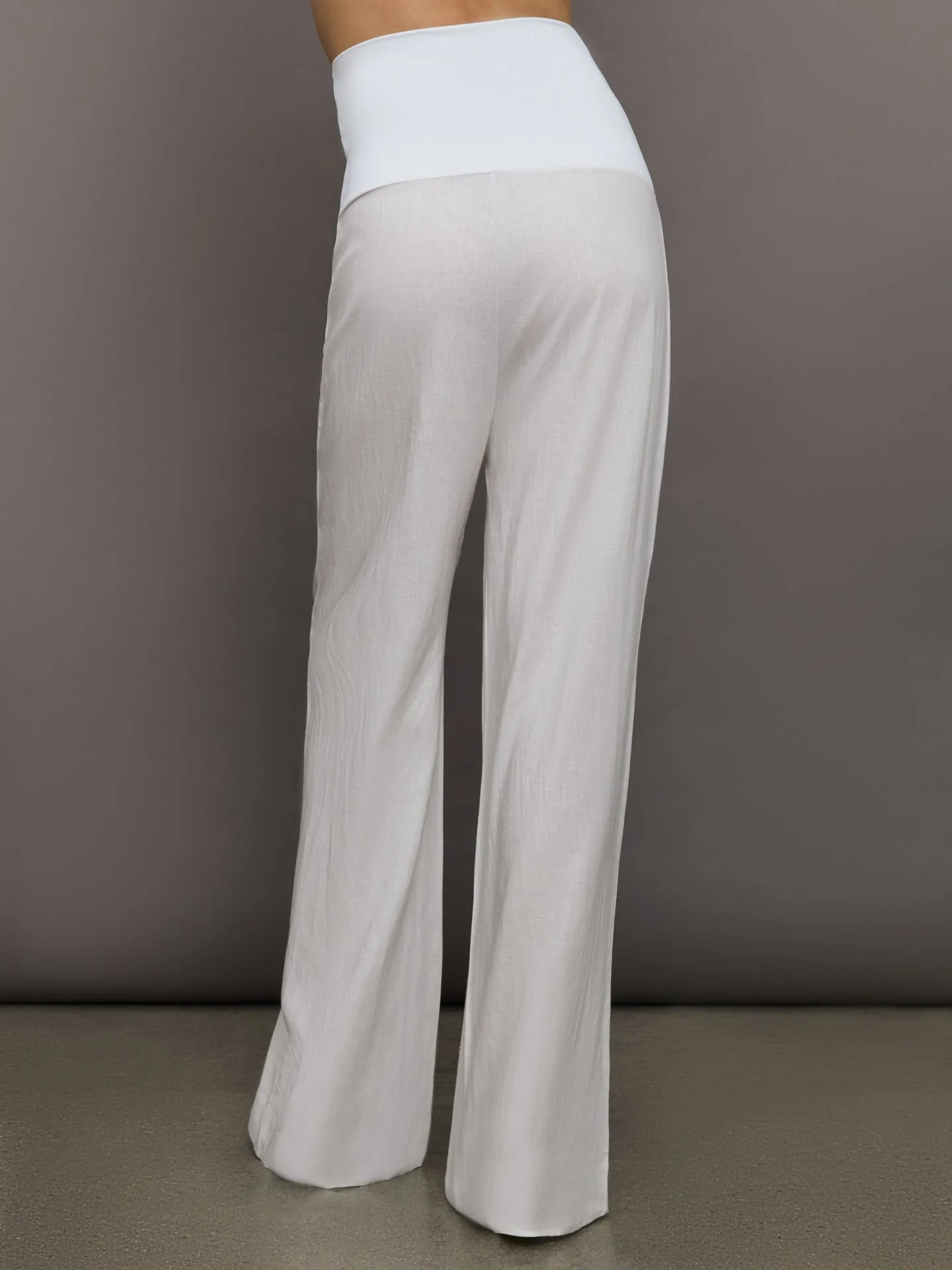 Fold Waist Linen & Melt Wide Leg Pant - White sold by Carbon38 product image thumbnail 4