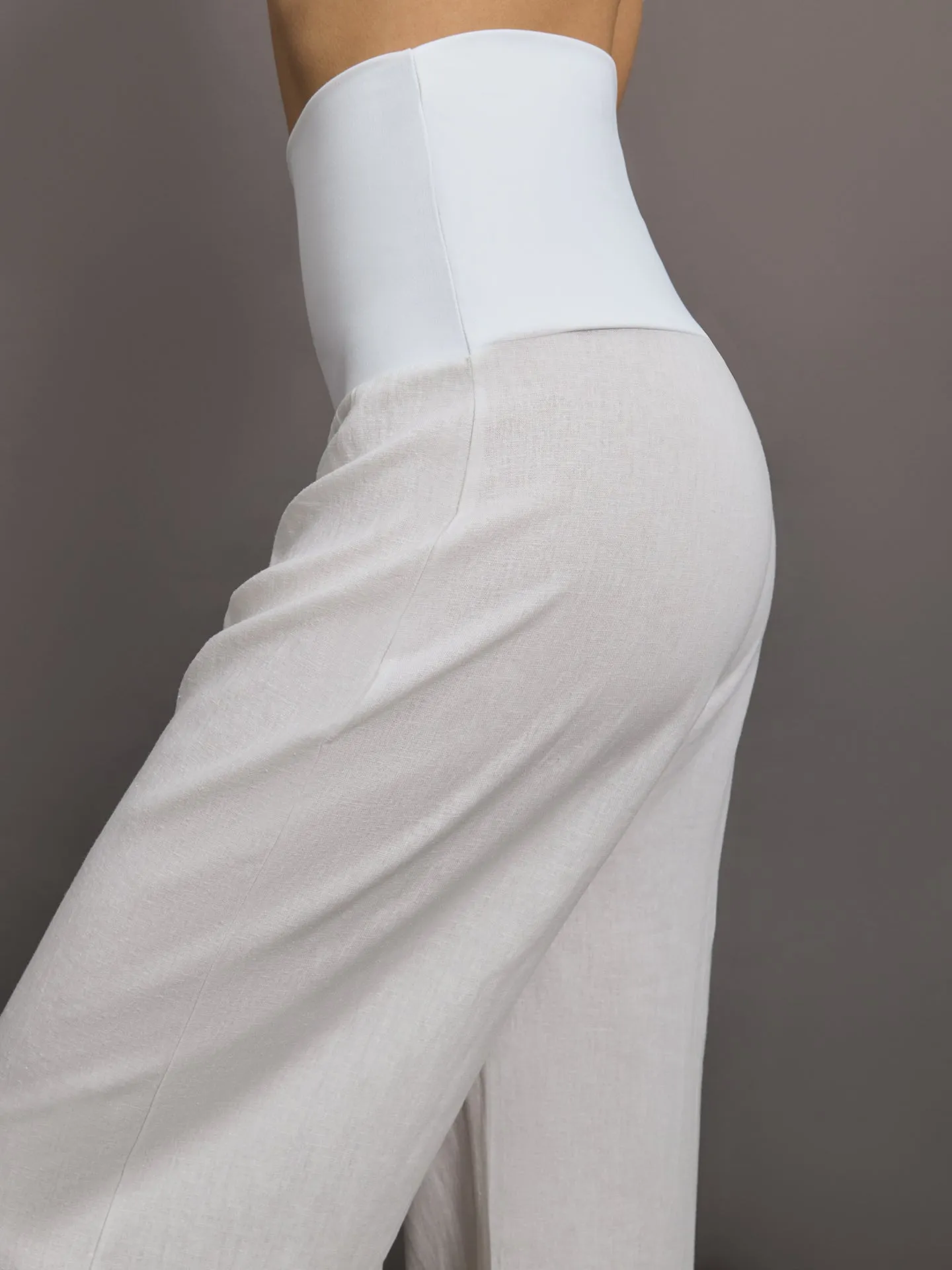 Fold Waist Linen & Melt Wide Leg Pant - White sold by Carbon38 product image thumbnail 5