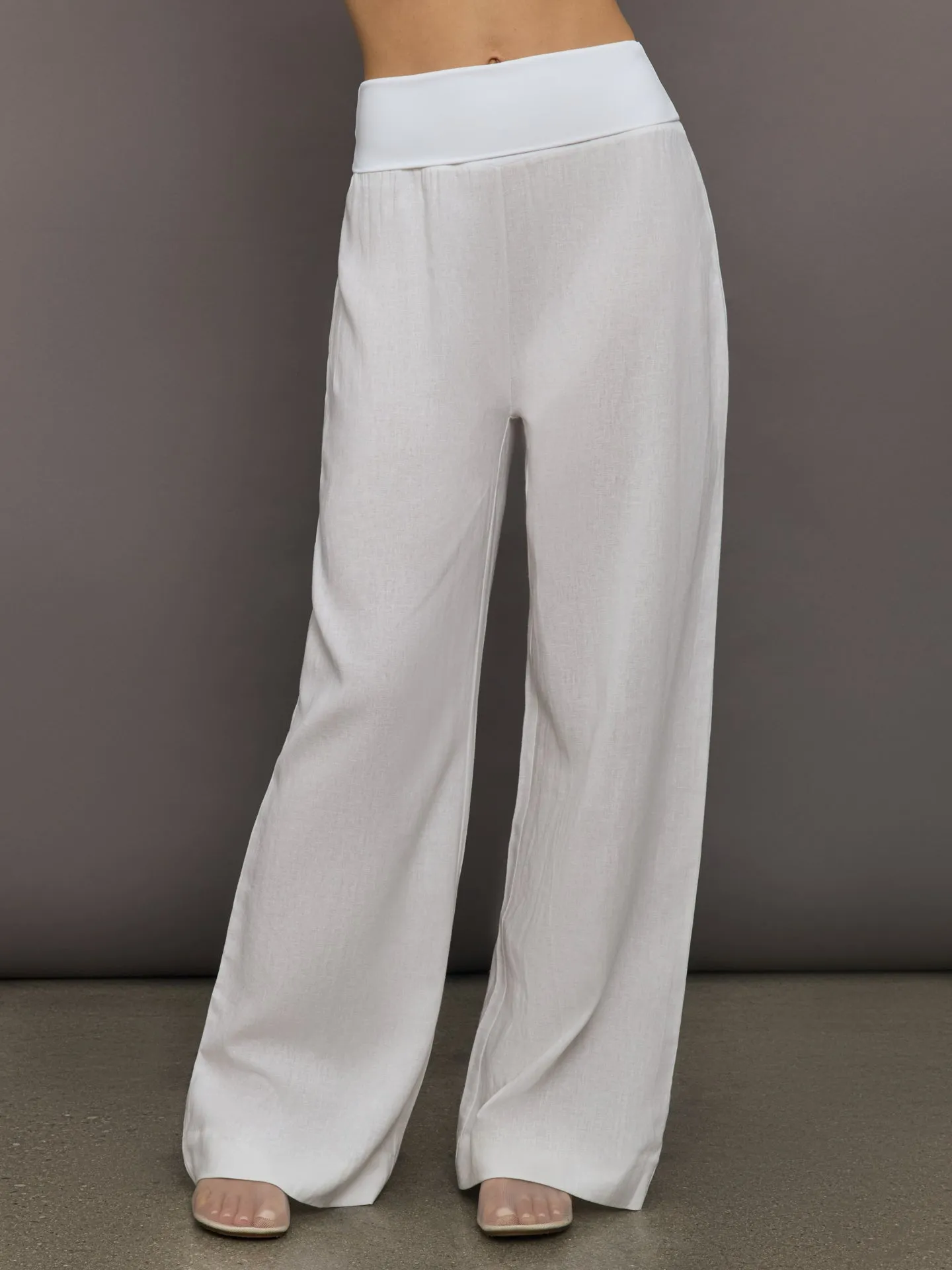 Fold Waist Linen & Melt Wide Leg Pant - White sold by Carbon38