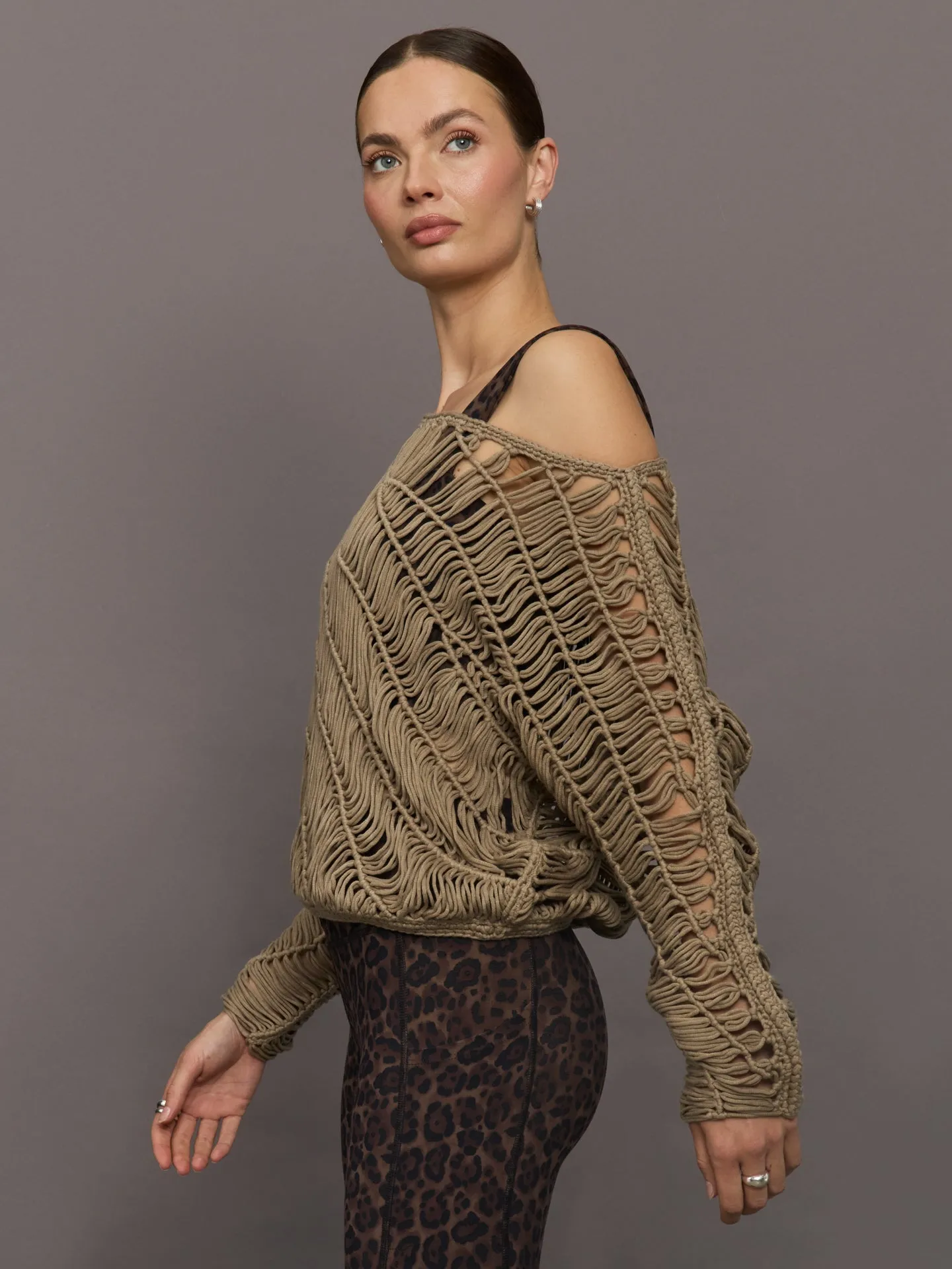 Crochet Off Shoulder Sweater - Chinchilla sold by Carbon38 product image thumbnail 3