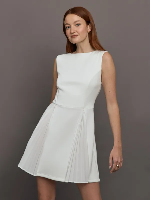 Split Pleat Tennis Dress in Scuba - White sold by Carbon38