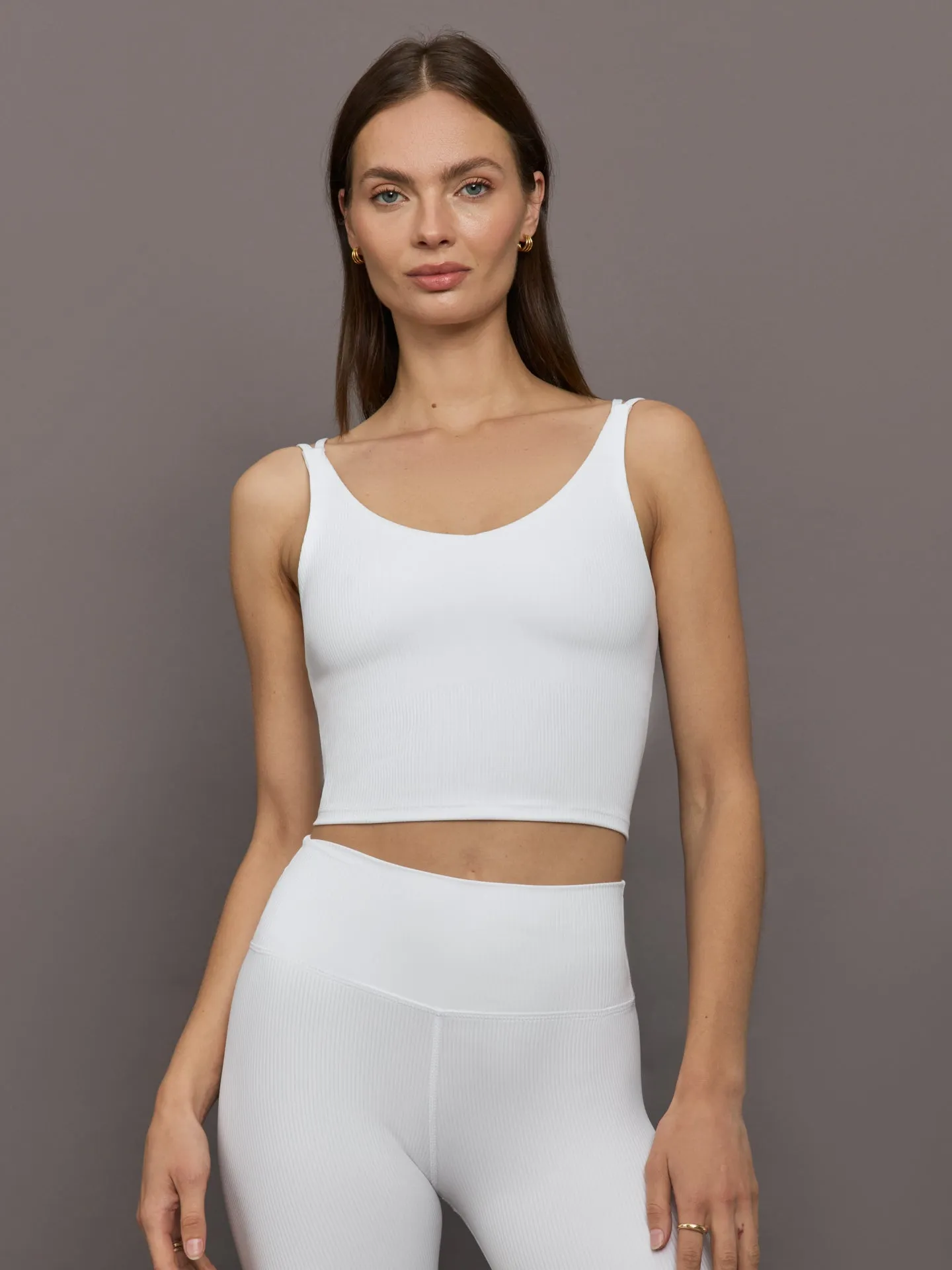 V-Neck Tank in Ribbed Melt - White sold by Carbon38