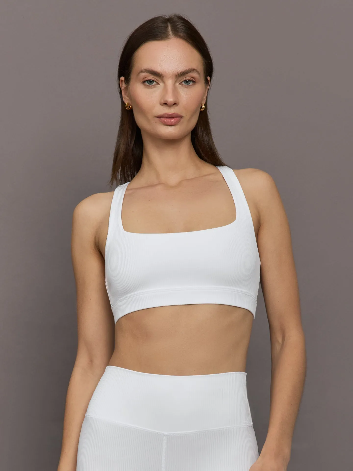 Racerback Bra in Ribbed Melt - White sold by Carbon38