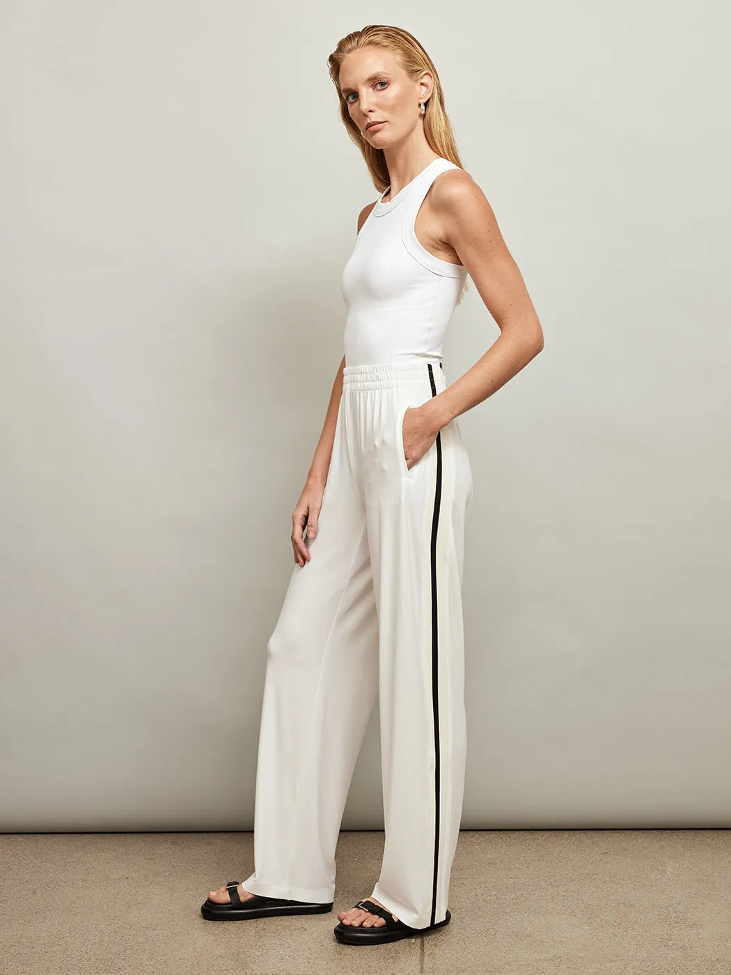 Side Stripe Boyfriend Sweatpant - Snow White/Offset Stripe sold by Carbon38