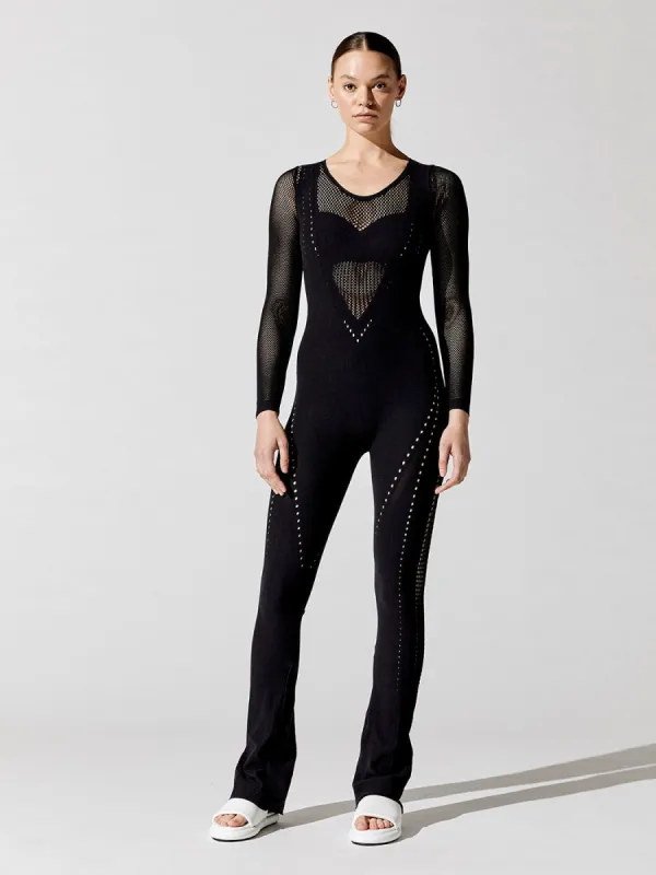 Sporty Lacing Net Jumpsuit - Black sold by Carbon38