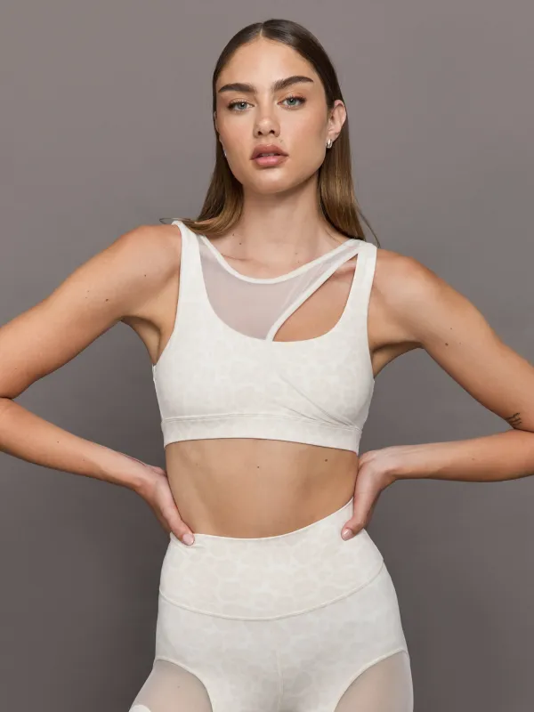 Mesh Overlay Bra in Melt - Snow Leopard sold by Carbon38