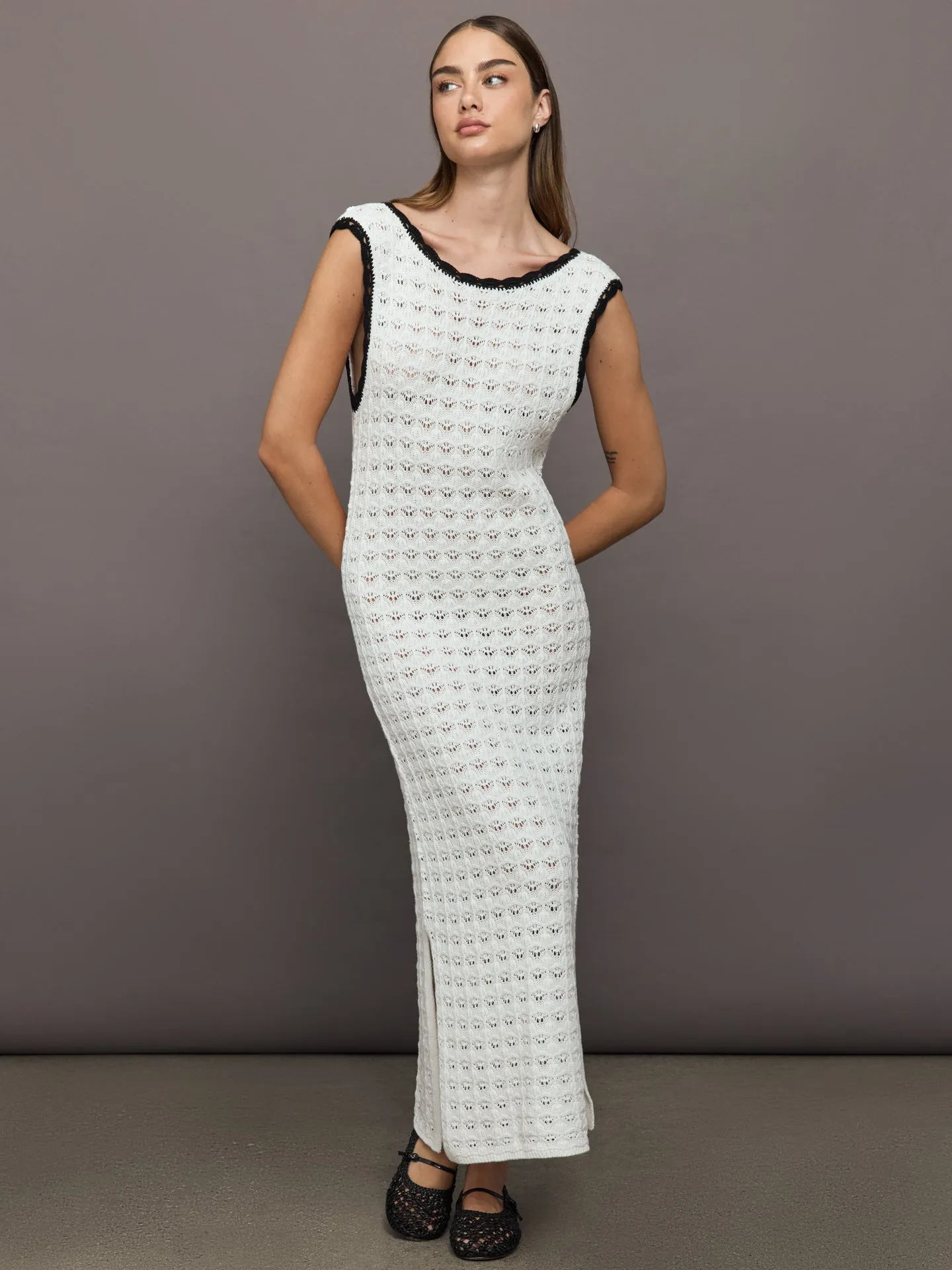 Open Back Knit Crochet Dress - Ivory sold by Carbon38 product image thumbnail 4