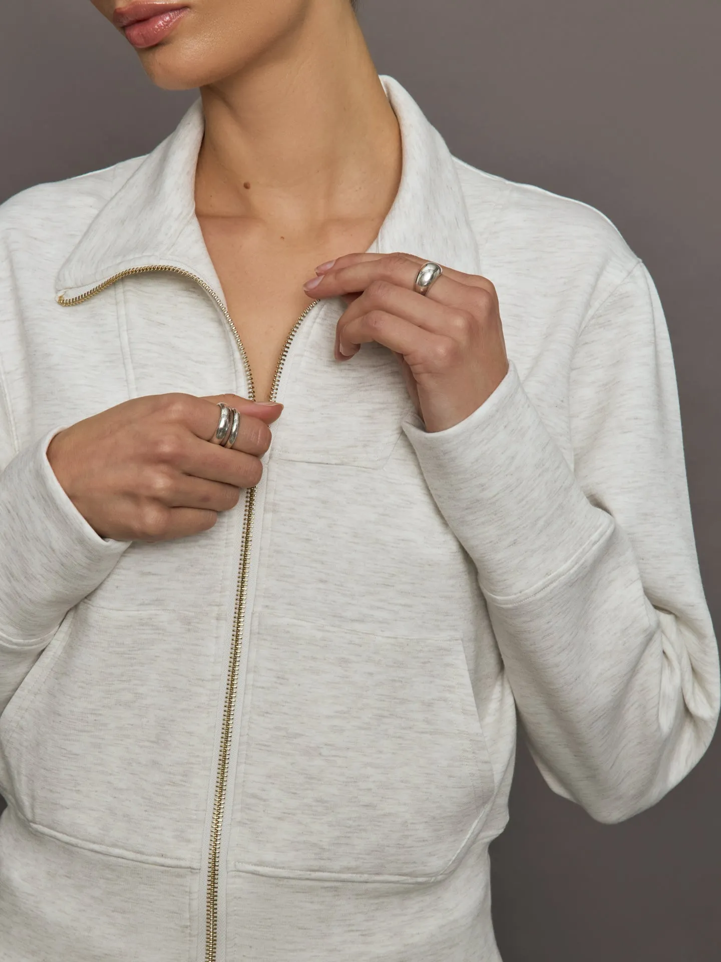 Full Zip Jacket in Interlock - Moonbeam Heather sold by Carbon38 product image thumbnail 2