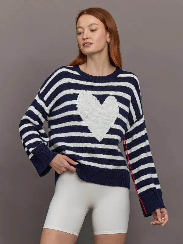 Summer Imperfect Heart Sweater - Indigo Blue / White sold by Carbon38