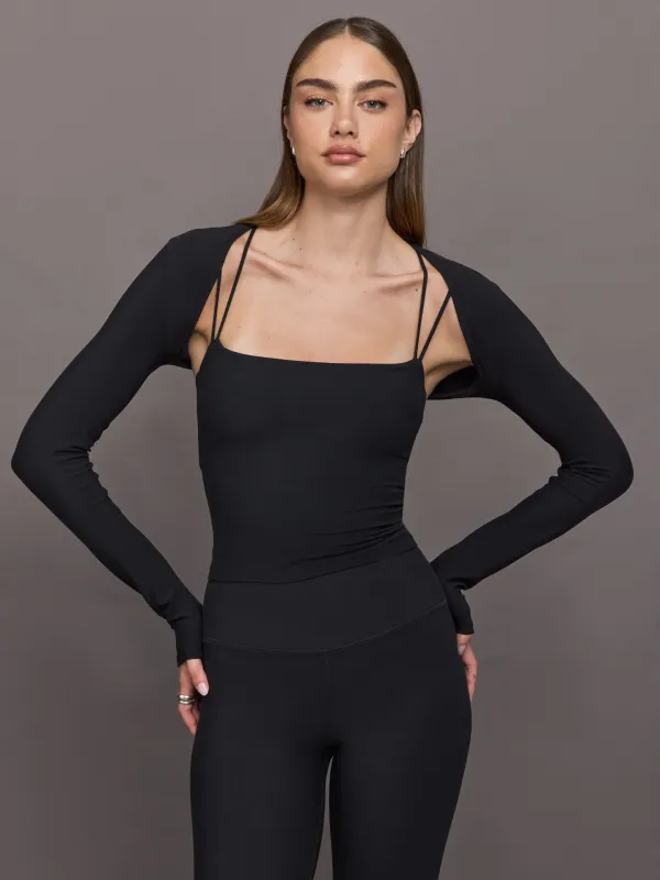 Long Sleeve Active Shrug in Melt - Black sold by Carbon38