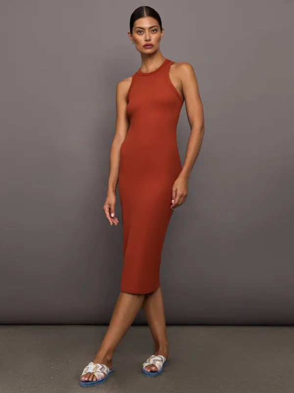 High Neck Tank Dress in Ribbed Melt - Terracotta sold by Carbon38