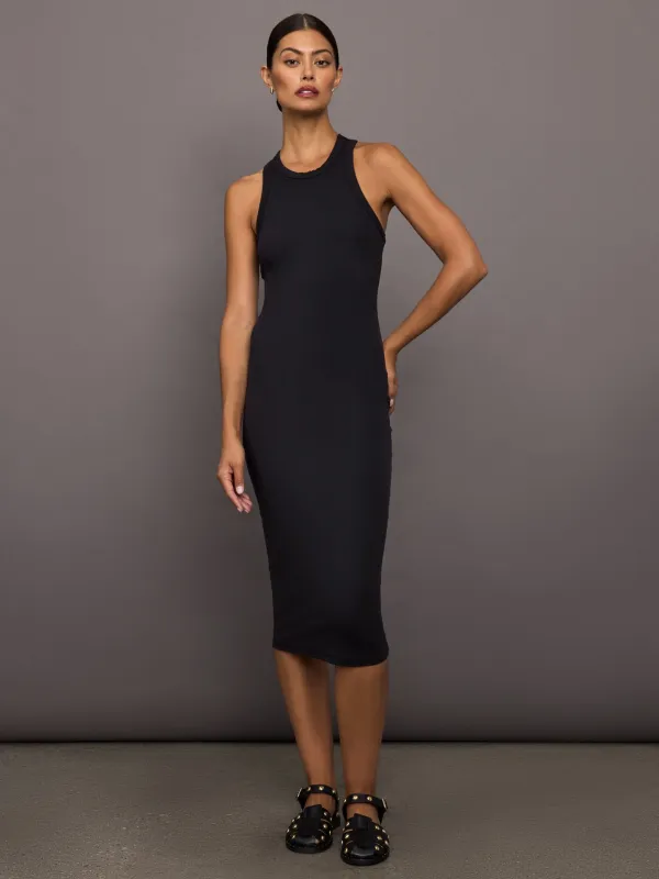 High Neck Tank Dress in Ribbed Melt - Black sold by Carbon38