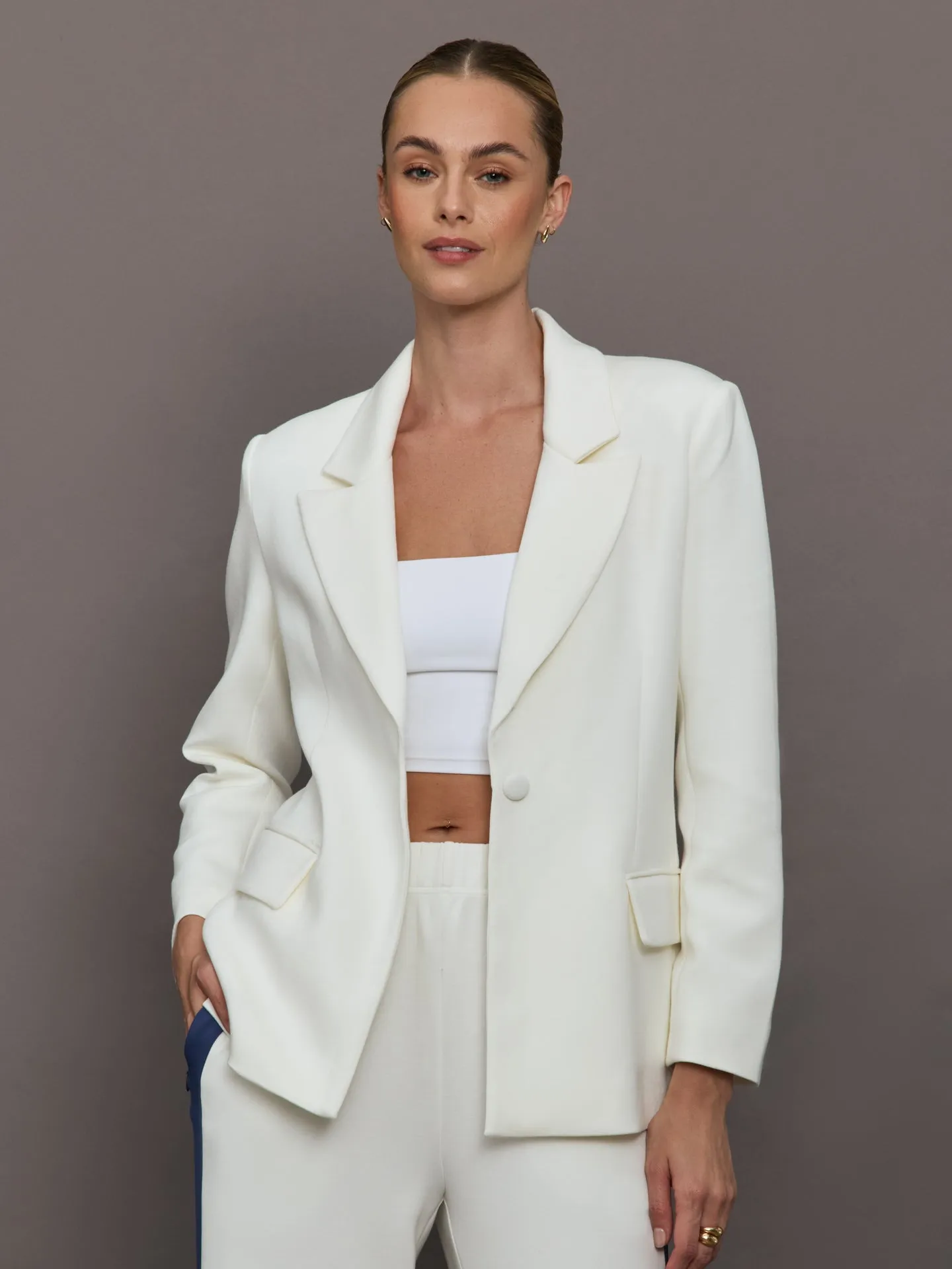 Single Breasted Blazer in Scuba - Ivory sold by Carbon38