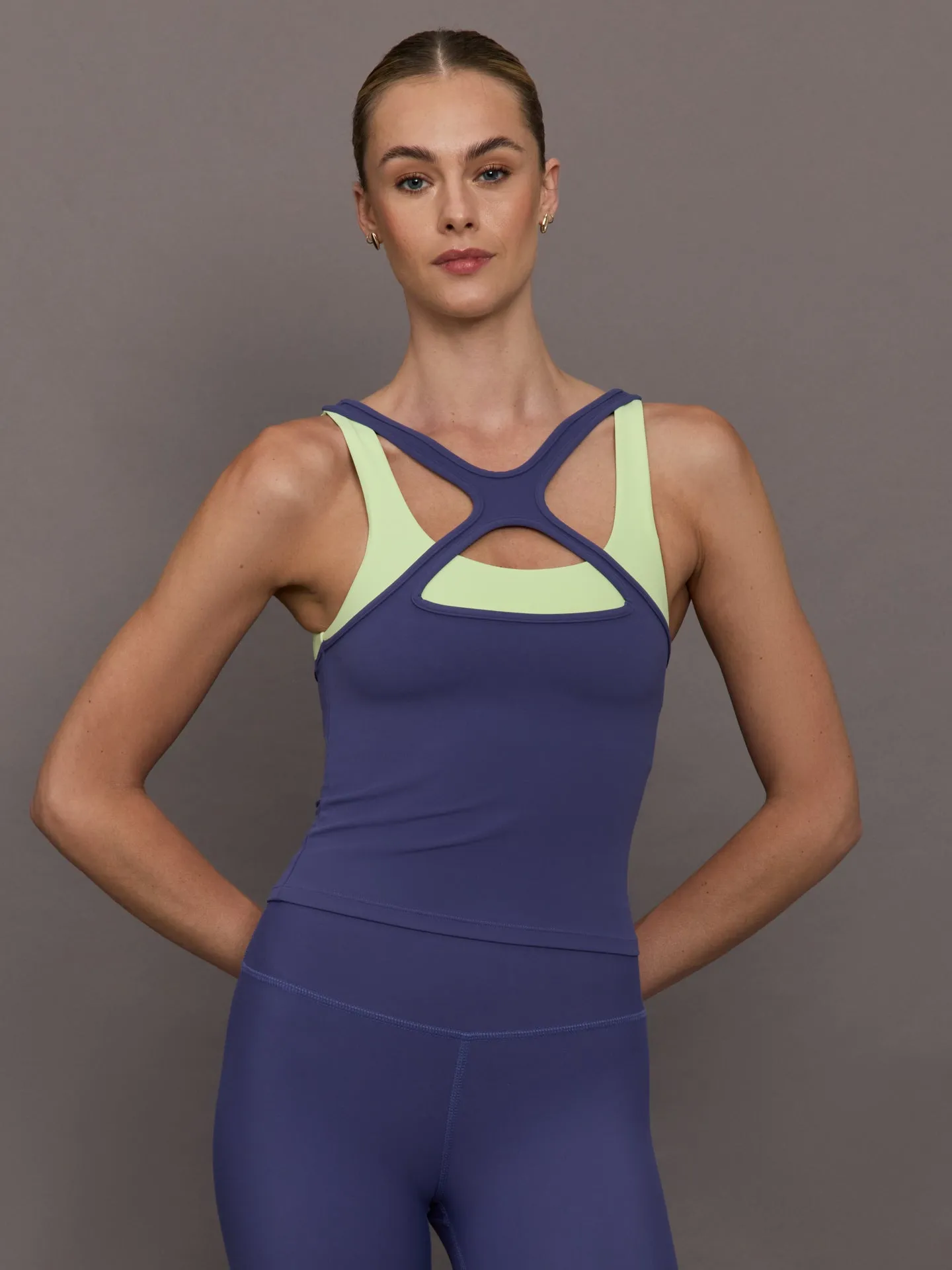 High Neck Cut Out Colorblock Tank in Melt - Future Dusk / Matcha sold by Carbon38