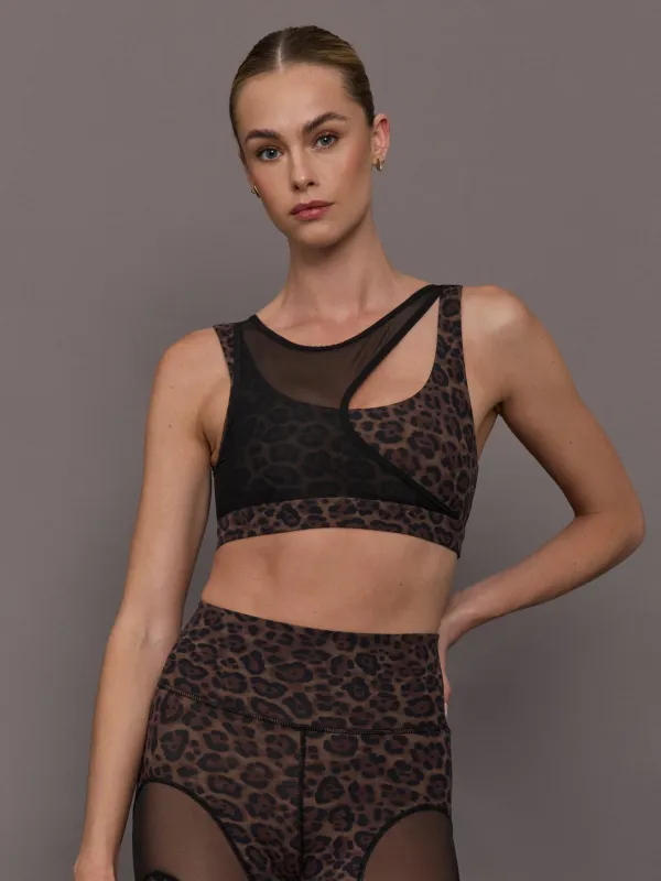 Mesh Overlay Bra in Melt - Leopard Print sold by Carbon38