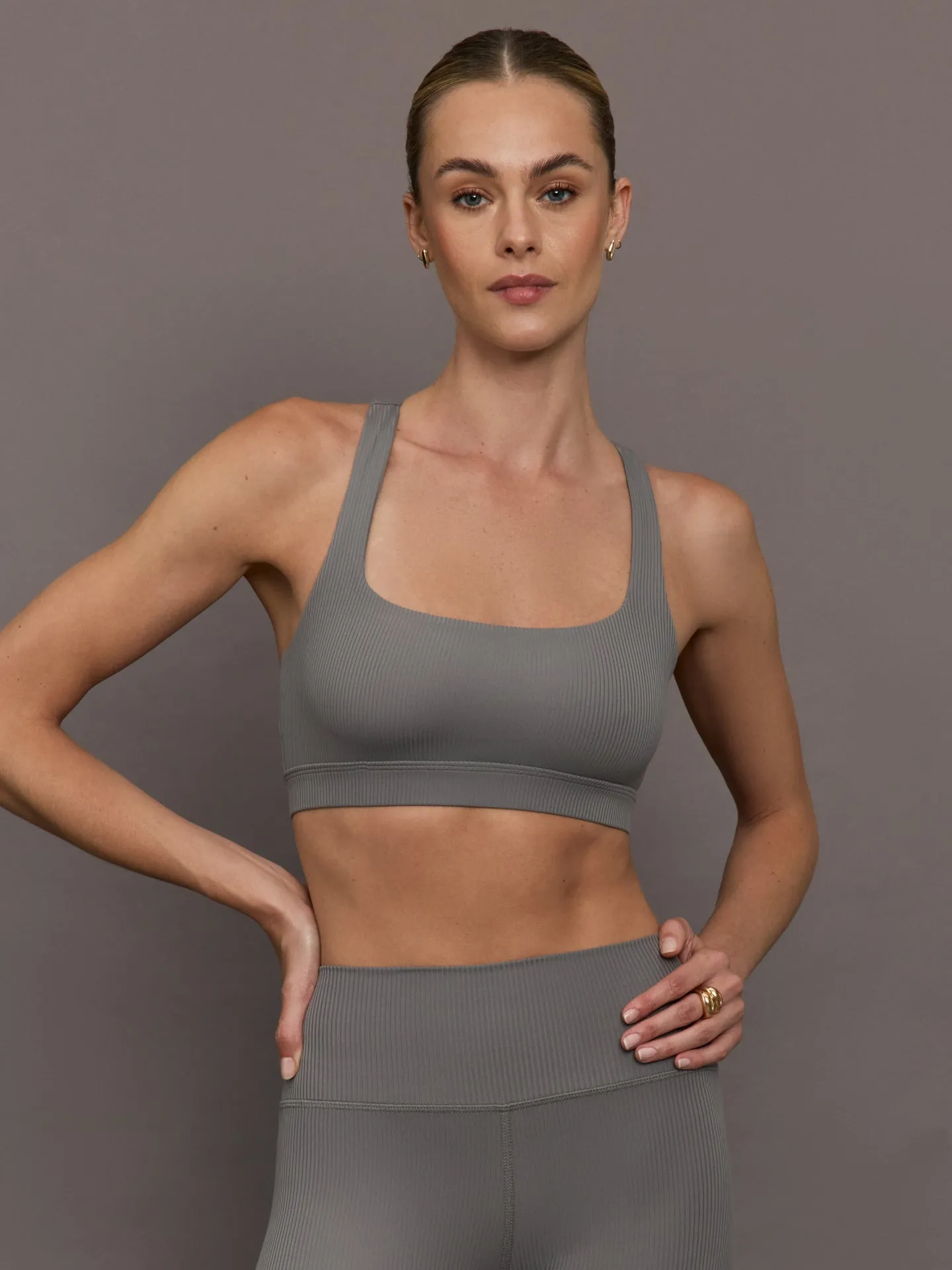 Racerback Bra in Ribbed Melt - Steel Grey sold by Carbon38
