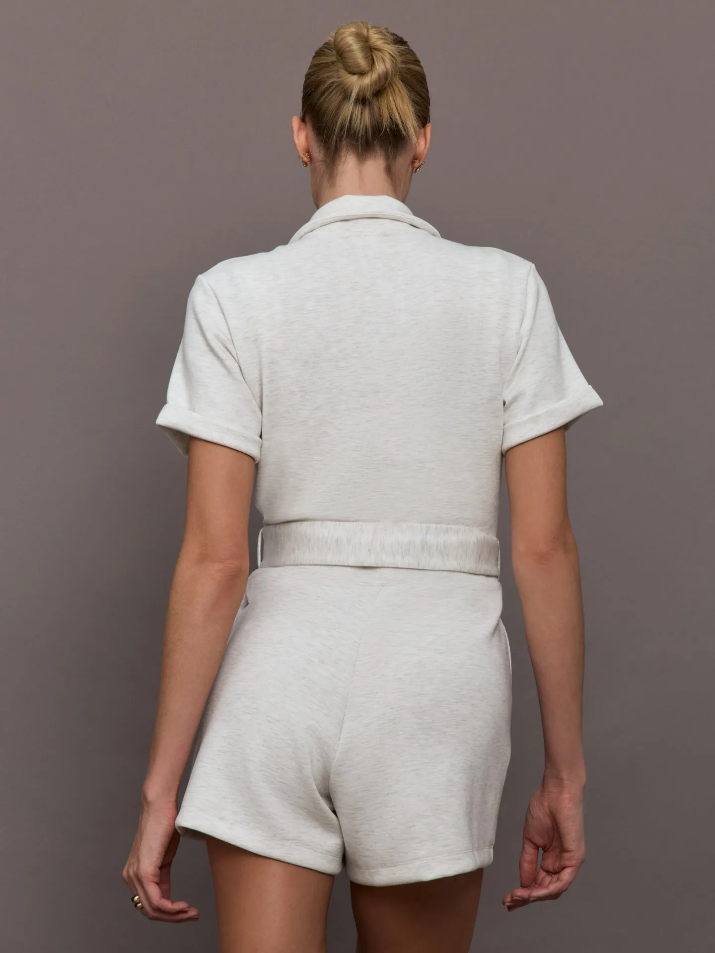 Short Romper in Interlock - Moonbeam Heather sold by Carbon38 product image thumbnail 4