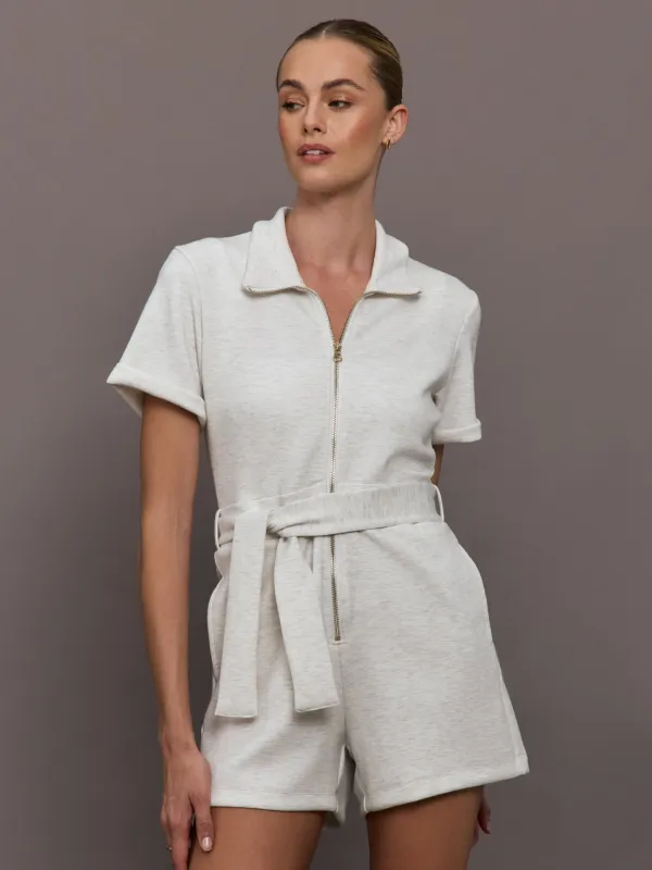 Short Romper in Interlock - Moonbeam Heather made by Carbon38