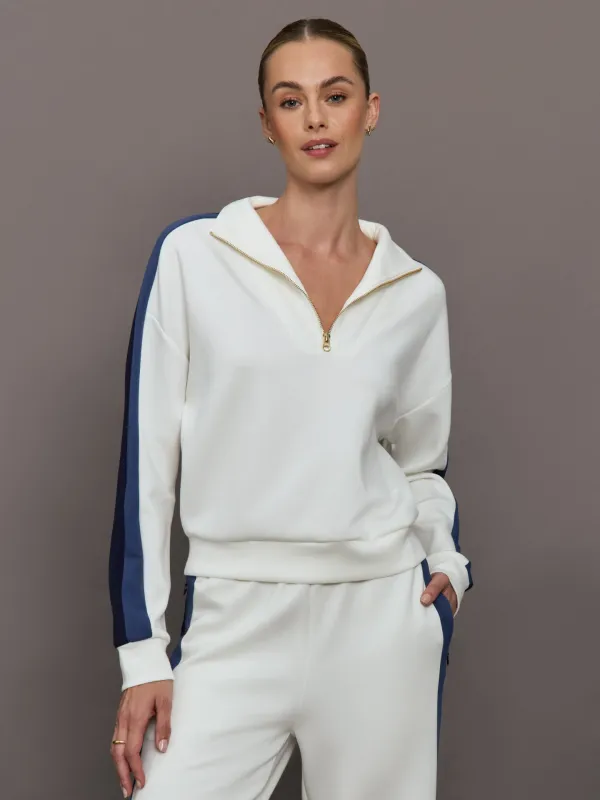 Half Zip With Contrast Stripe in Scuba - Ivory sold by Carbon38