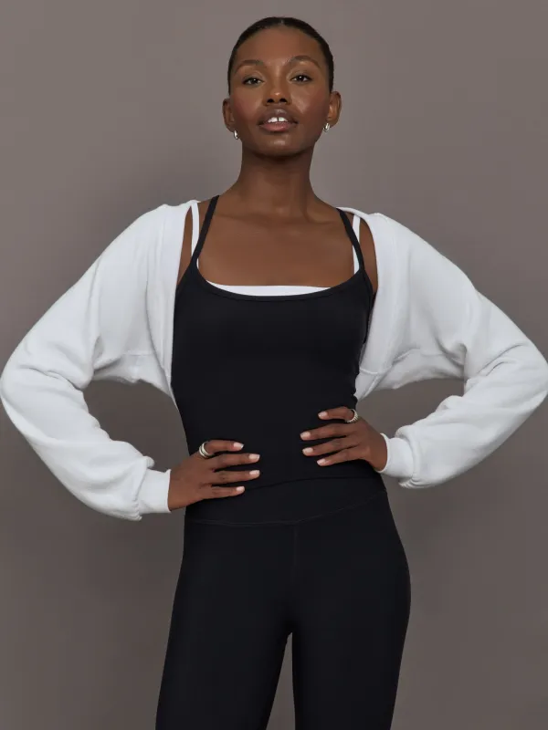 Long Sleeve Shrug in French Terry - White sold by Carbon38