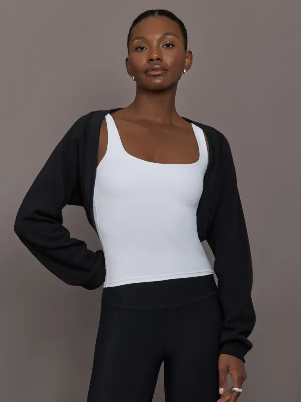 Long Sleeve Shrug in French Terry  - Black sold by Carbon38