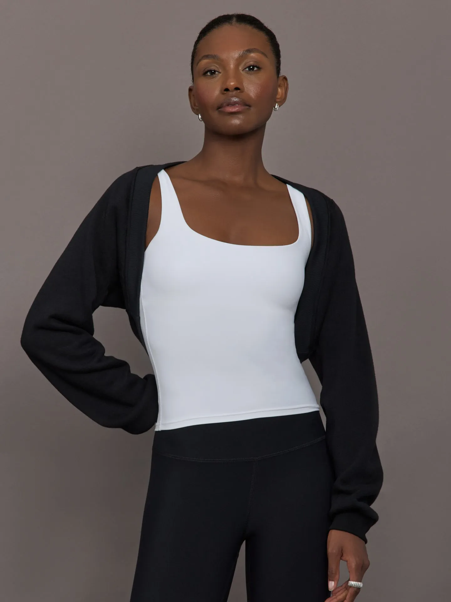 Long Sleeve Shrug in French Terry - Black sold by Carbon38