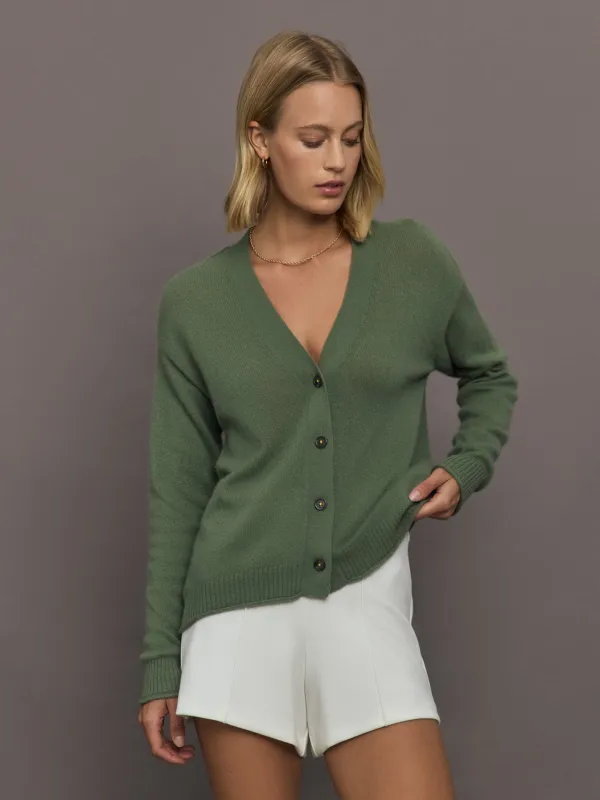 Whisper Featherweight Cardigan - Army Green sold by Carbon38