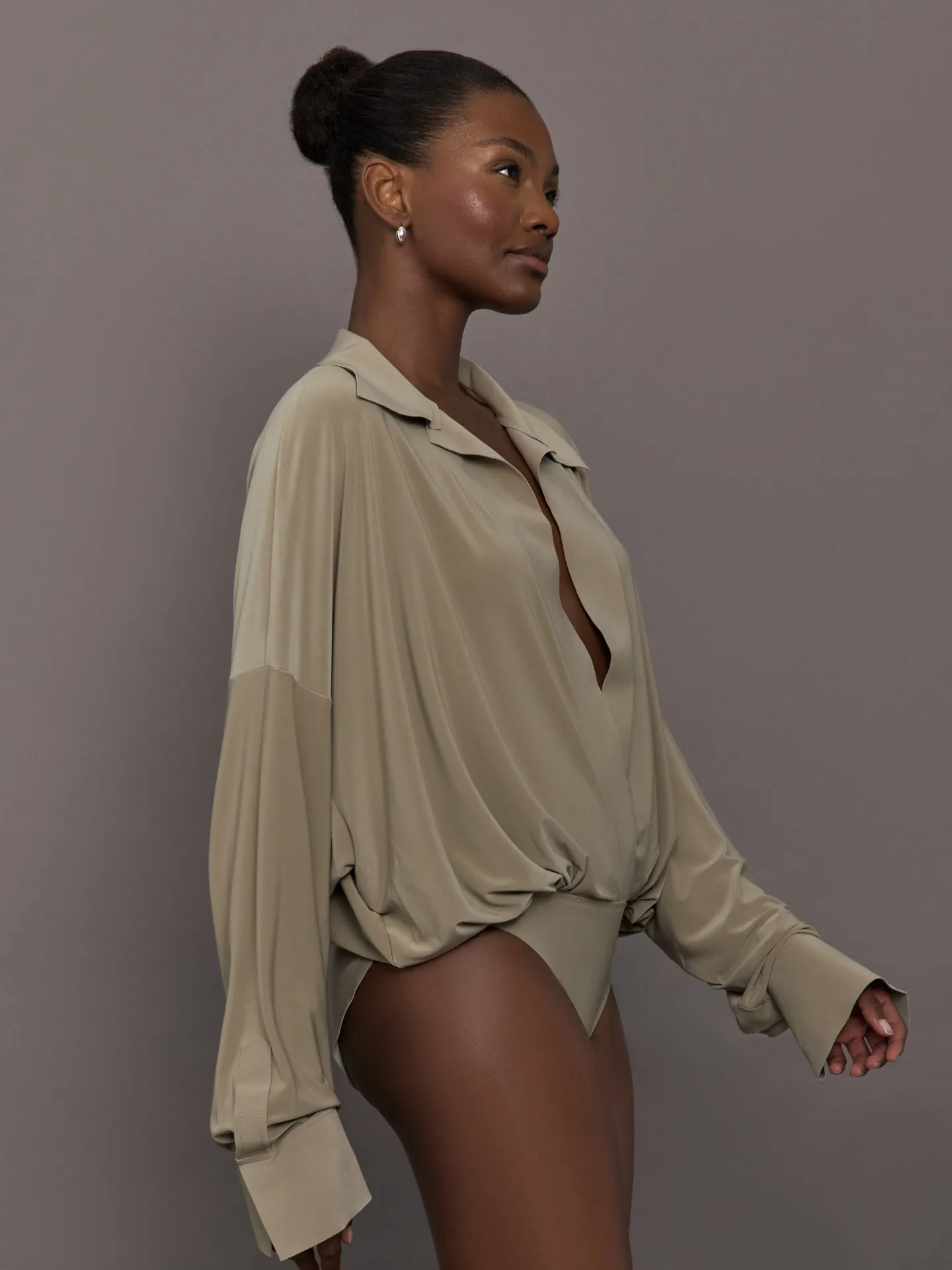 Super Oversized Boyfriend NK Shirt Bodysuit - Elm sold by Carbon38 product image thumbnail 3